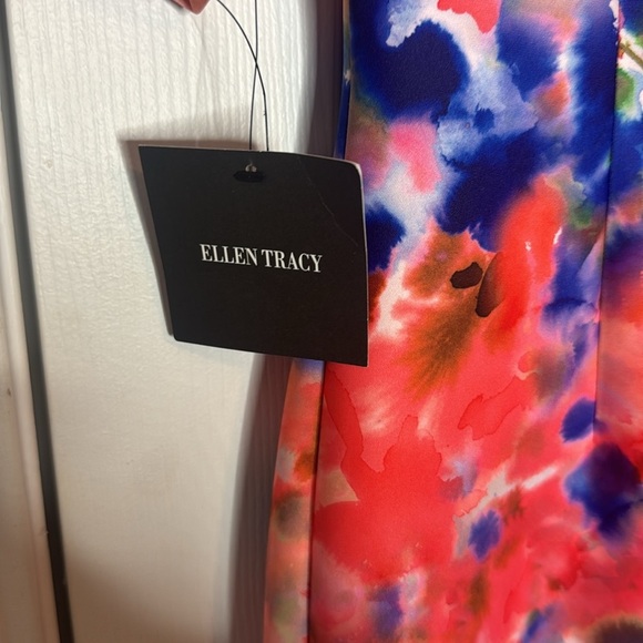 NWT Ellen Tracy Stretch Peach Multi Dress - Size 10 - Picture 3 of 5